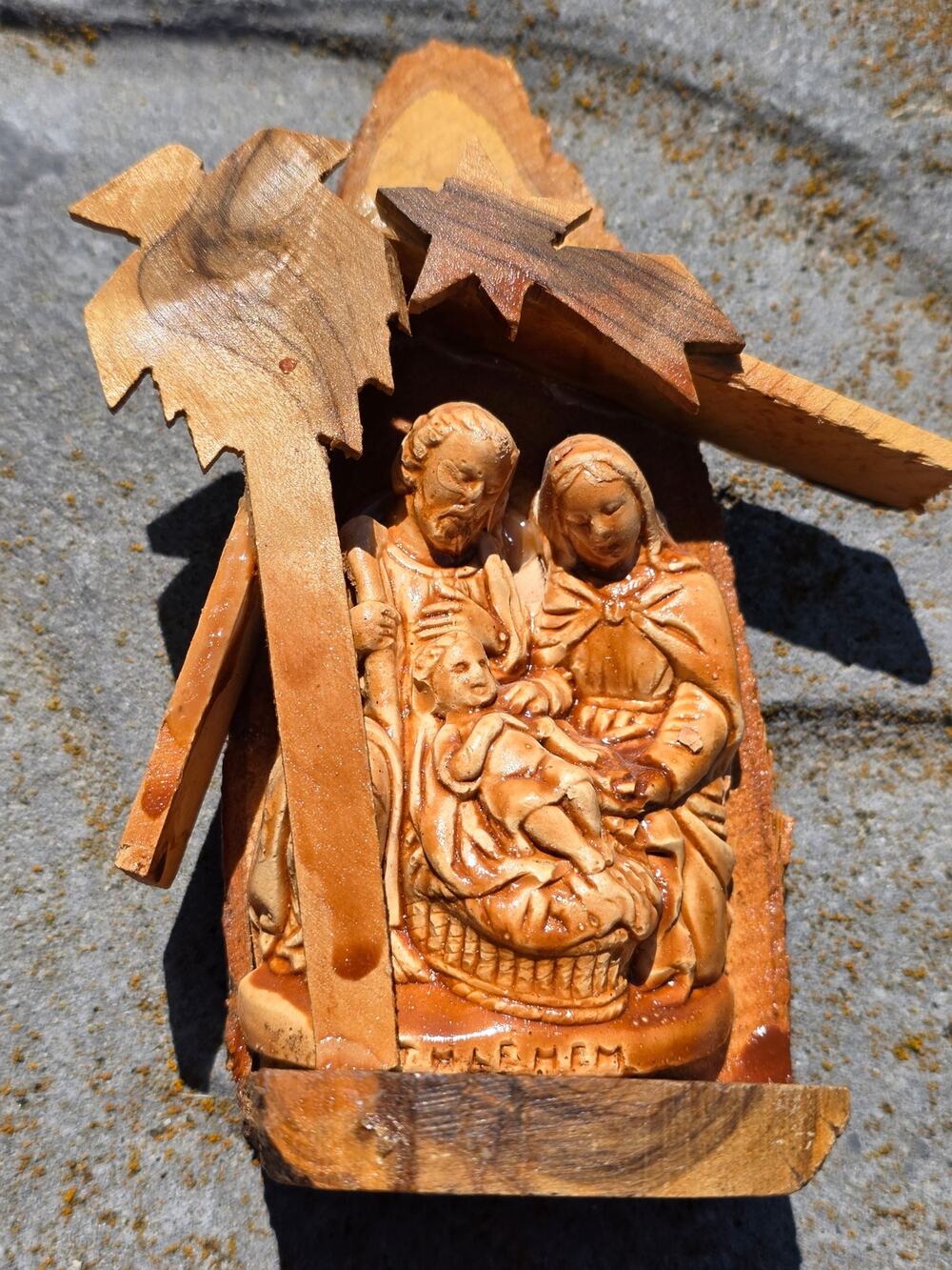 VTG Olive Wood Carved Nativity from Bethlehem Rustic Creche Wooden Holy Family